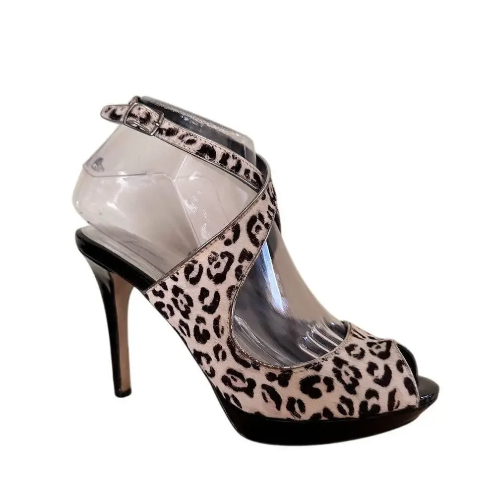 🌸3/$15🌸 WHBM Women’s Leopard Print Calf Hair Peep Toe Strappy Heels‎ Size 6.5